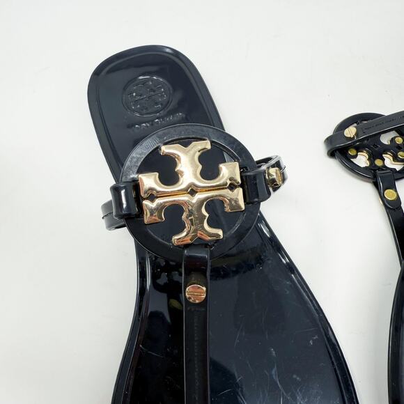 Tory Burch Black Jelly Mini Miller Sandals Size 7 EUC Thong Style T Logo Accent - Picture 5 of 9